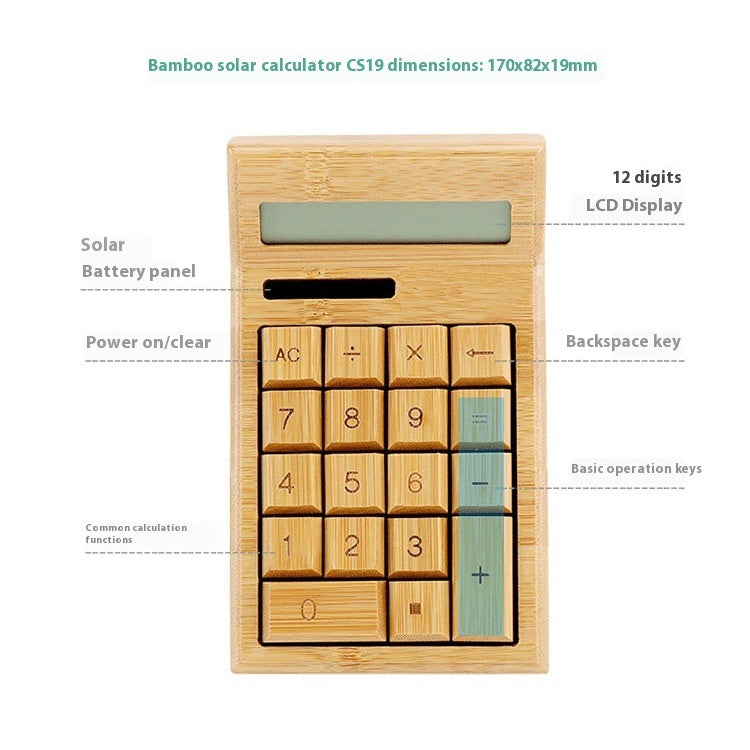 Calculatrice solaire en bambou - Écologique et rechargeable