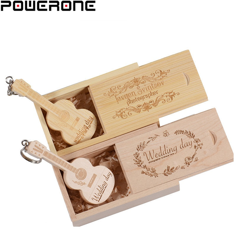 POWERONE logo personalizzato gratuito legno chitarra pen drive chitarre usb flash drive memory Stick pendrive 64GB 16GB 32GB regalo portachiavi in metallo