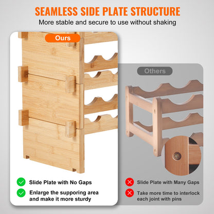 Étagère à vin empilable en bois de bambou - 4 niveaux, design modulair