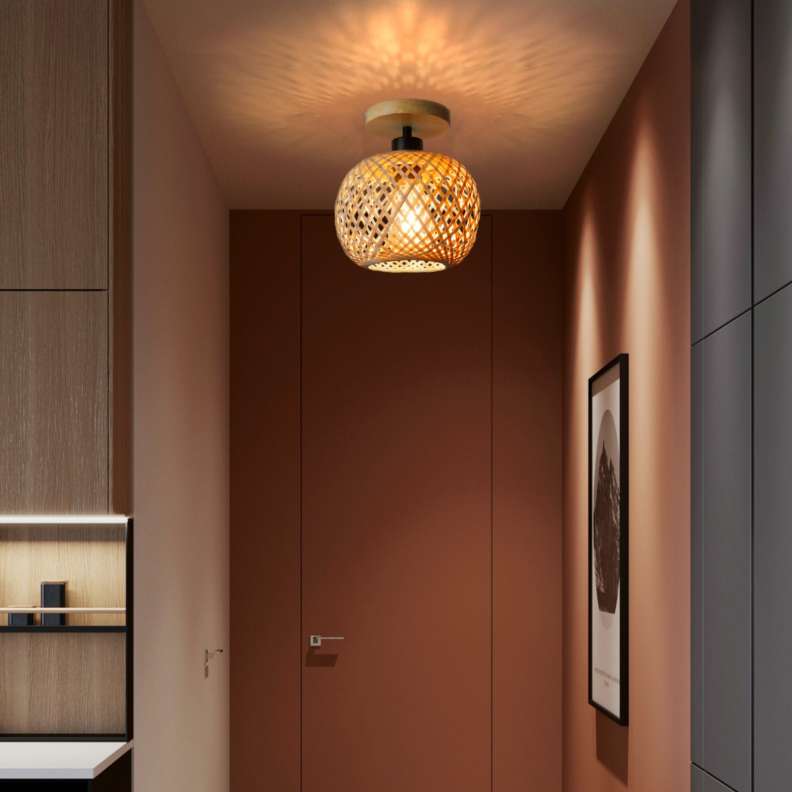 Lampe de plafond en bambou japonais - Éclairage doux et design élégant