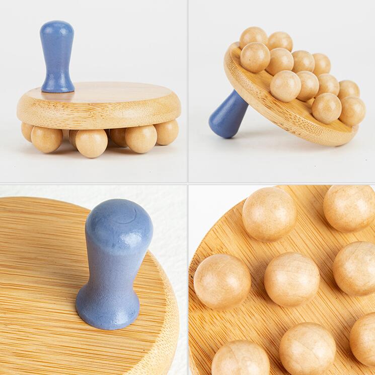 Brosse de massage en bambou - 12 perles, compacte et portable