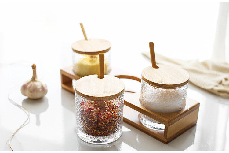 Boîte à épices en verre avec couvercle en bambou - étanche et pratique