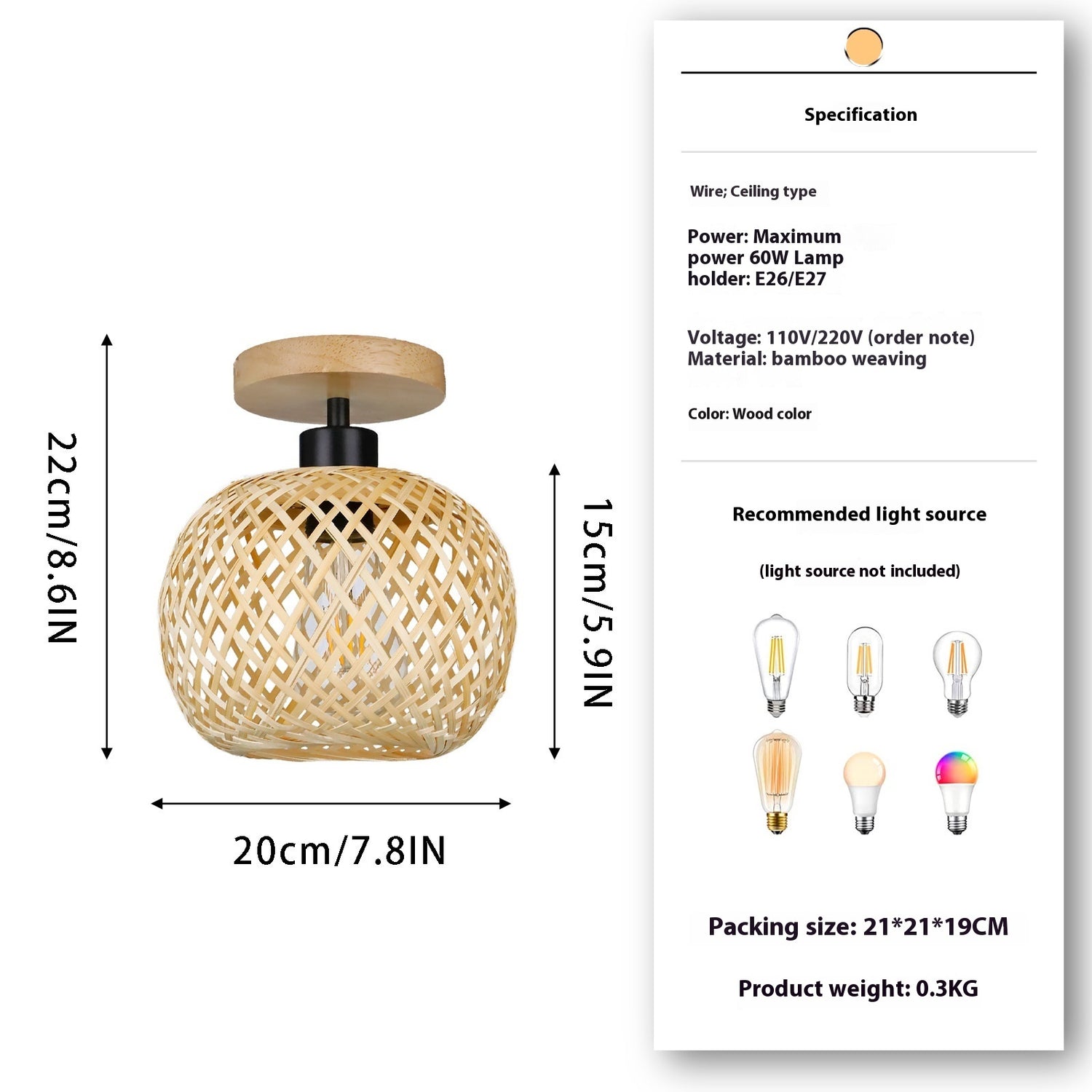 Lampe de plafond en bambou japonais - Éclairage doux et design élégant