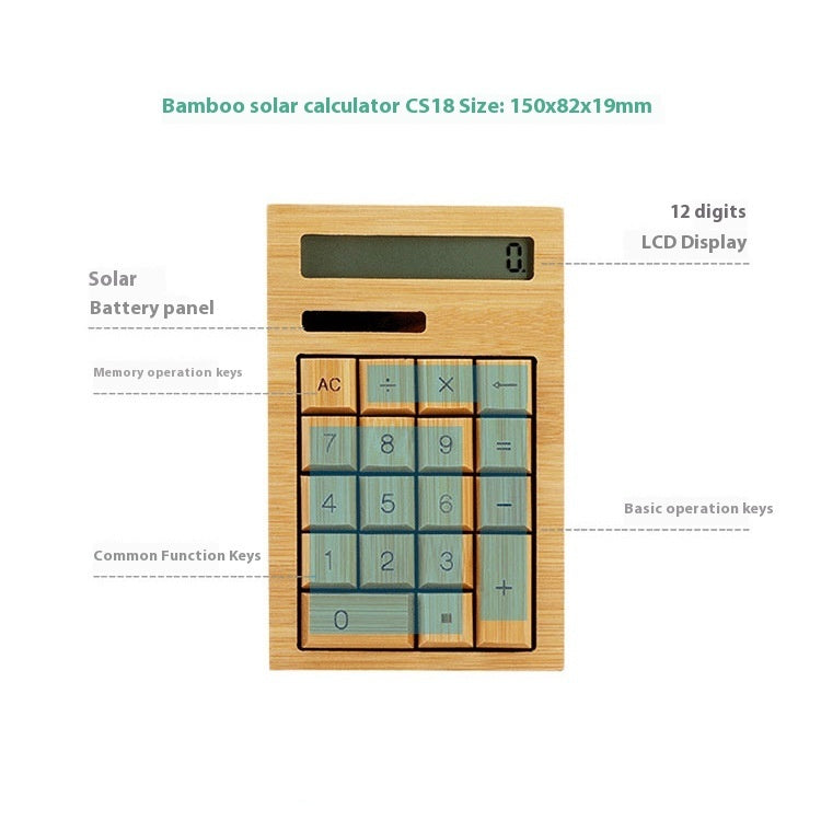 Calculatrice solaire en bambou - Écologique et rechargeable
