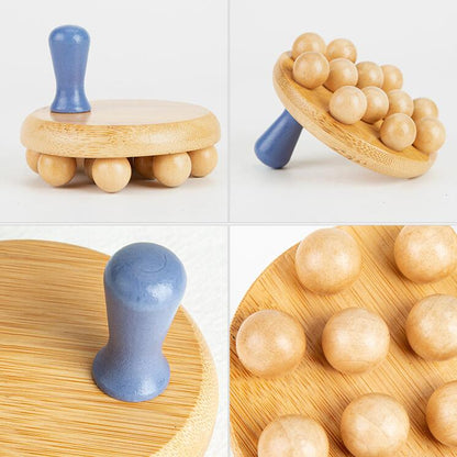 Brosse de massage en bambou - 12 perles, compacte et portable