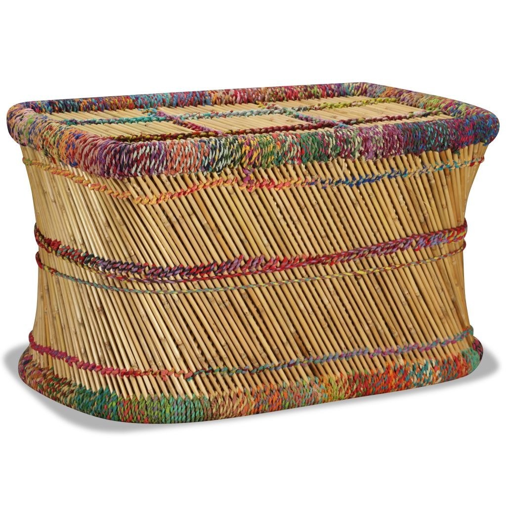 Bamboo Coffee Table with Multicolored Chindi Details