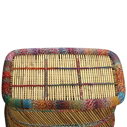 Bamboo Coffee Table with Multicolored Chindi Details