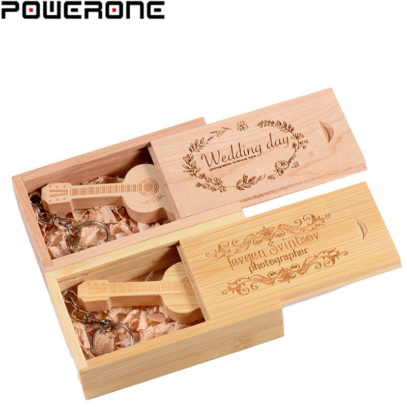 POWERONE logo personalizzato gratuito legno chitarra pen drive chitarre usb flash drive memory Stick pendrive 64GB 16GB 32GB regalo portachiavi in ​​metallo