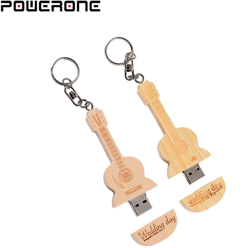 POWERONE logo personalizzato gratuito legno chitarra pen drive chitarre usb flash drive memory Stick pendrive 64GB 16GB 32GB regalo portachiavi in ​​metallo